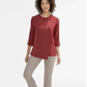 Women's M.M. LAFLEUR The Bourgeois Asymmetrical Blouse Burgundy XL Extra Large